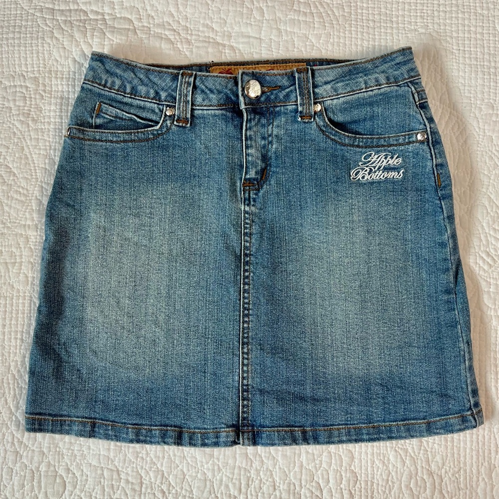 Vintage Y2K Apple Bottoms Rhinestone Denim Mini Skirt - Picture 6 of 12